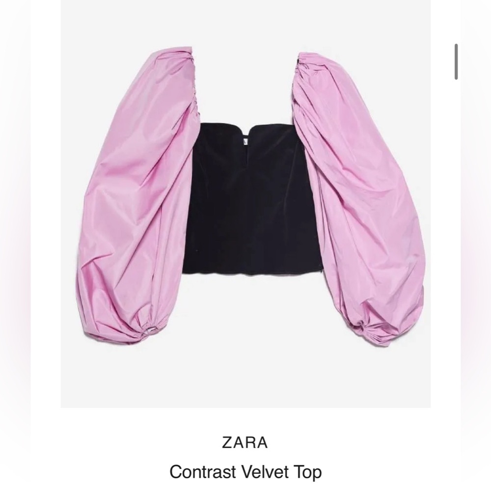 ZARA Contrast Velvet Balloon Sleeve Top - SOLD OUT 💜 Purple/Pink / Black Velvet